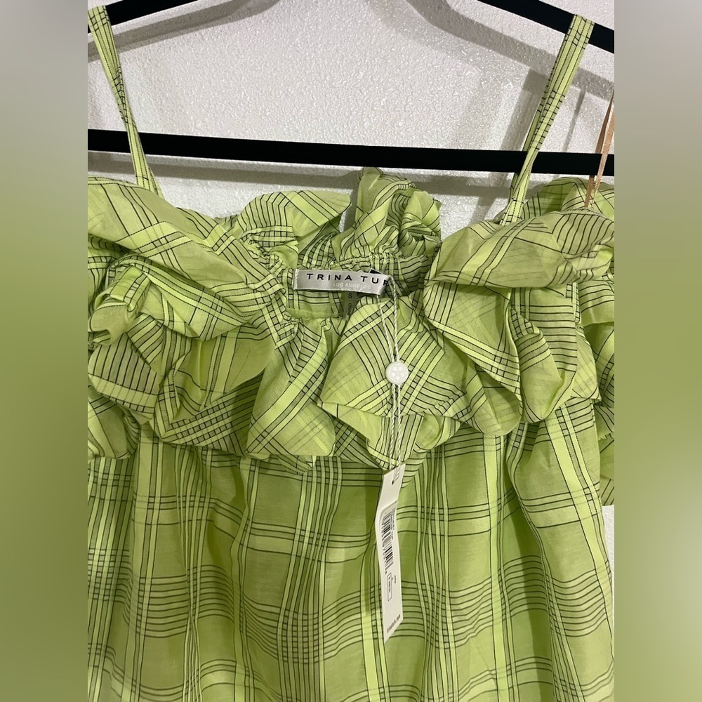 Trina Turk green plate off shoulder top NWT size S summer resort, black striped - Picture 5 of 8